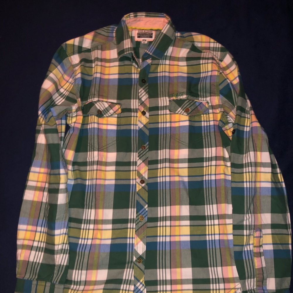 Flannel - green, white, pink, and blue
